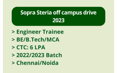 Sopra Steria off campus drive 2023 | Engineer Trainee | BE/B.Tech/MCA | CTC: 6 LPA | 2022/2023 Batch | Chennai/Noida