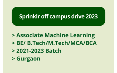 Sprinklr off campus drive 2023 | Associate Machine Learning | BE/ B.Tech/M.Tech/MCA/BCA | 2021-2023 Batch | Gurgaon