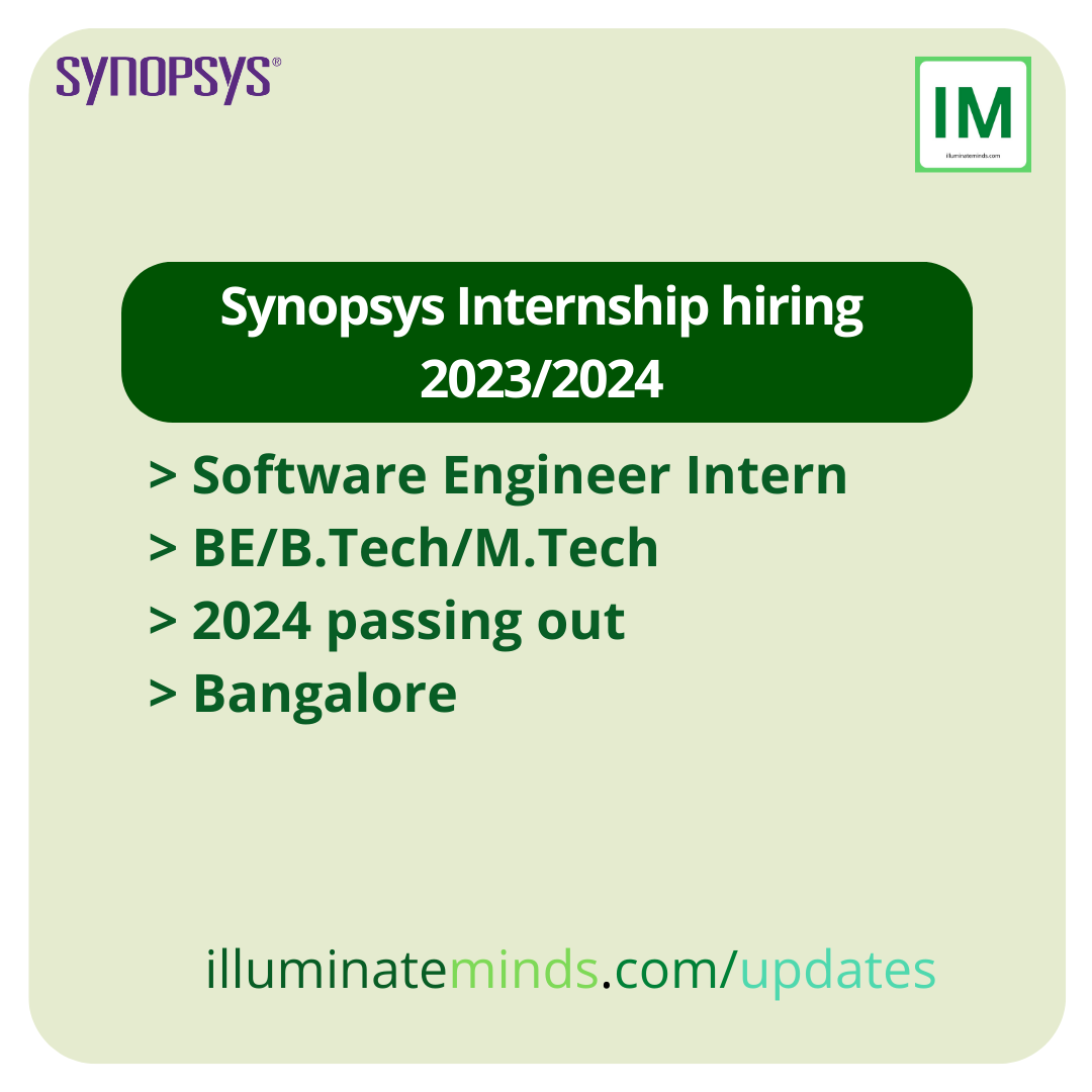 Synopsys Internship hiring 2023/2024 Software Engineer Intern BE/B