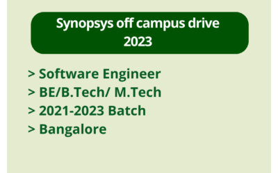 Synopsys off campus drive 2023 | Software Engineer | BE/B.Tech/ M.Tech | 2021-2023 Batch | Bangalore