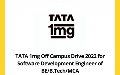 TATA 1mg Off Campus Drive 2022 for Software Development Engineer of BE/B.Tech/MCA | 2021, 2022 batch | Gurugram