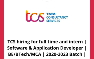 TCS hiring for full time and intern | Software & Application Developer | BE/BTech/MCA | 2020-2023 Batch | Bangalore