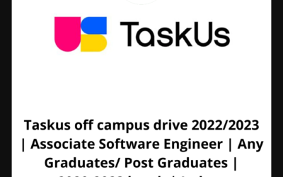 Taskus off campus drive 2022/2023 | Associate Software Engineer | Any Graduates/ Post Graduates | 2020-2023 batch | Indore