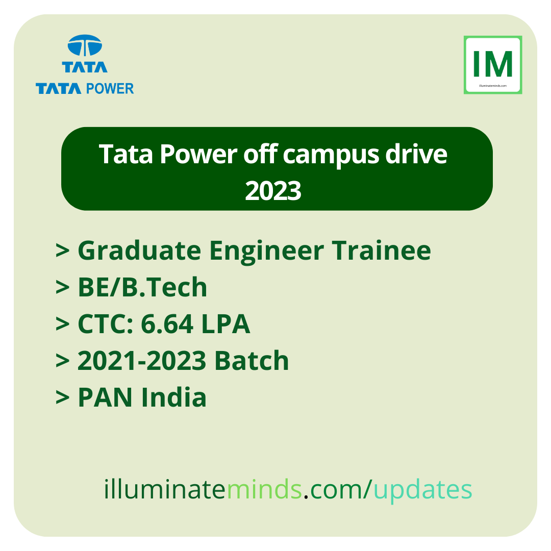 Tata Power off campus drive 2023 | Graduate Engineer Trainee | BE/B ...