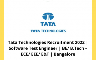 Tata Technologies Recruitment 2022 | Software Test Engineer | BE/ B.Tech – ECE/ EEE/ E&T | Bangalore