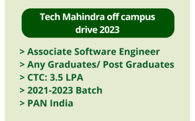 Tech Mahindra off campus drive 2023 | Associate Software Engineer | Any Graduates/ Post Graduates | CTC: 3.5 LPA | 2021-2023 Batch | PAN India
