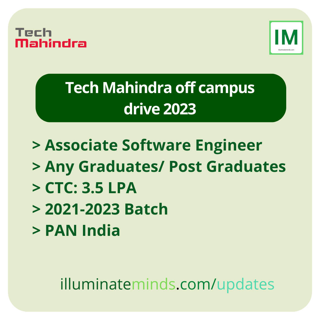 Tech Mahindra off campus drive 2023 Associate Software Engineer Any