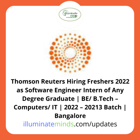 Thomson Reuters Hiring Freshers 2022 as Software Engineer Intern of Any ...