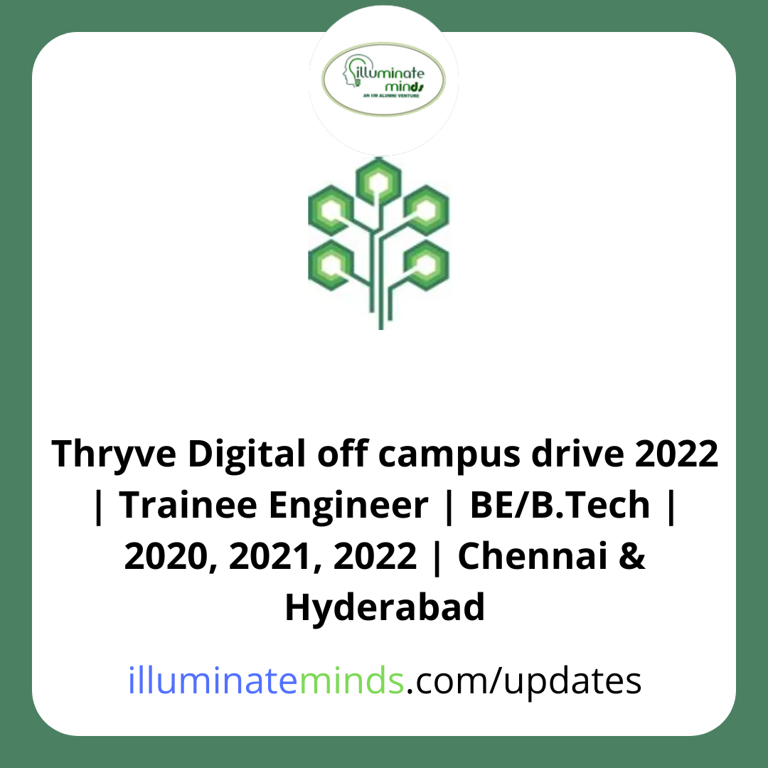 Thryve Digital off campus drive 2022 for Trainee Engineer of BE/B.Tech