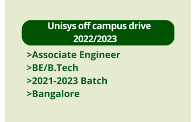 Unisys off campus drive 2022/2023 | Associate Engineer | B.Tech/BE | 2021-2023 batch | Bangalore