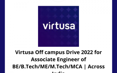 Virtusa Off campus Drive 2022 for Associate Engineer of BE/B.Tech/ME/M.Tech/MCA | Across India