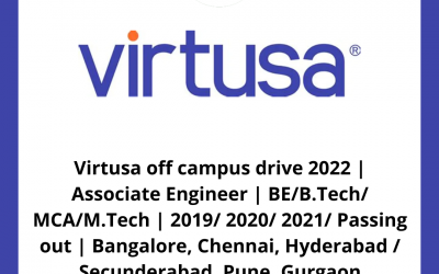 Virtusa off campus drive 2022 | Associate Engineer | BE/B.Tech/ MCA/M.Tech | 2019/ 2020/ 2021/ Passing out | Bangalore, Chennai, Hyderabad / Secunderabad, Pune, Gurgaon