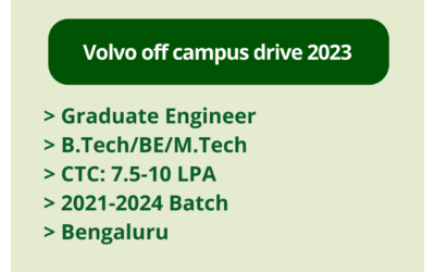 Volvo off campus drive 2023 | Graduate Engineer | B.Tech/BE/M.Tech | CTC: 7.5-10 LPA | 2021-2024 Batch | Bengaluru