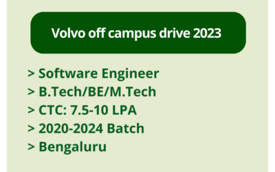 Volvo off campus drive 2023 | Software Engineer | B.Tech/BE/M.Tech | CTC: 7.5-10 LPA | 2020-2024 Batch | Bengaluru