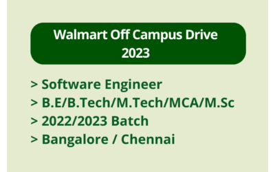 Walmart Off Campus Drive 2023 | Software Engineer | B.E/B.Tech/M.Tech/MCA/M.Sc | 2022/2023 Batch > Bangalore / Chennai