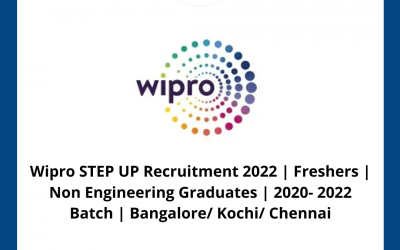 Wipro STEP UP Recruitment 2022 | Freshers | Non Engineering Graduates | 2020- 2022 Batch | Bangalore/ Kochi/ Chennai