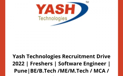 Yash Technologies Recruitment Drive 2022 | Freshers | Software Engineer | Pune|BE/B.Tech /ME/M.Tech / MCA / BCA / BSC | 2022/2021/2020