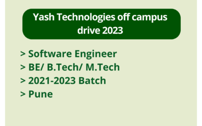Yash Technologies off campus drive 2023 | Software Engineer | BE/ B.Tech/ M.Tech | 2021-2023 Batch | Pune