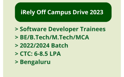 iRely Off Campus Drive 2023 | Software Developer Trainees | BE/B.Tech/M.Tech/MCA | 2022/2024 Batch | CTC: 6-8.5 LPA | Bengaluru